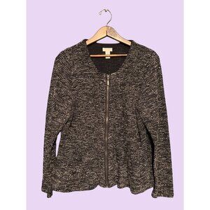 Chicos Womens Zip-Front Textured Cardigan Jacket Size M